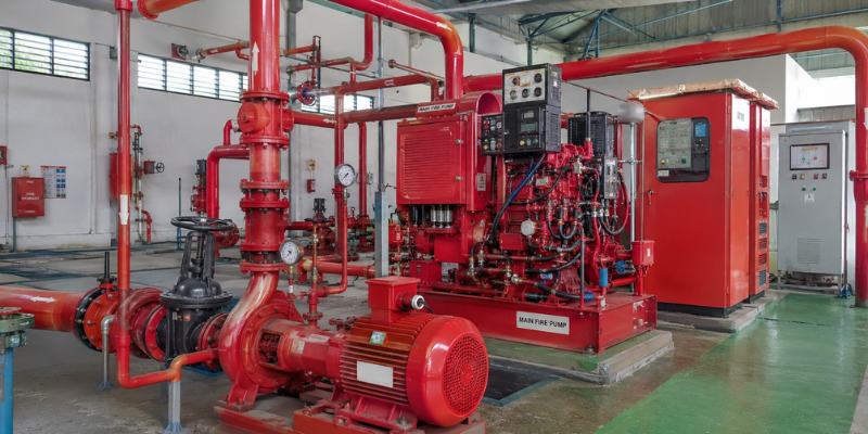 Fire hydrant gudang logistik area pump room.