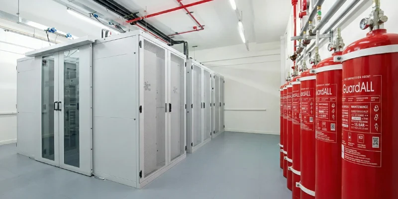 Inert gas fire suppression system untuk ruang server.