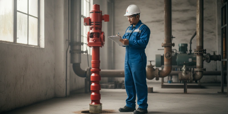 Perawatan pompa hydrant pemadam kebakaran.